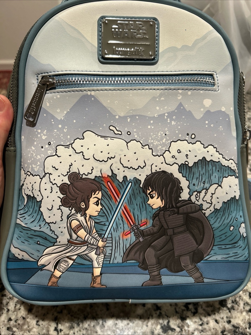 Loungefly Rey vs Kylo Mini Backpack - Light Blue, Navy, Black